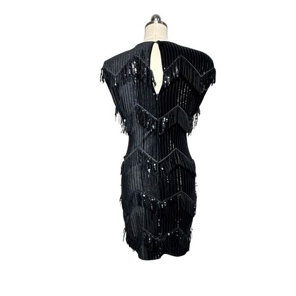 Zara Black Velvet Fringe Beaded Mini Cocktail Dress NEW | S - Picture 6 of 13
